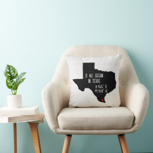 Coussin Coordonnées GPS du Texas avec cœur
