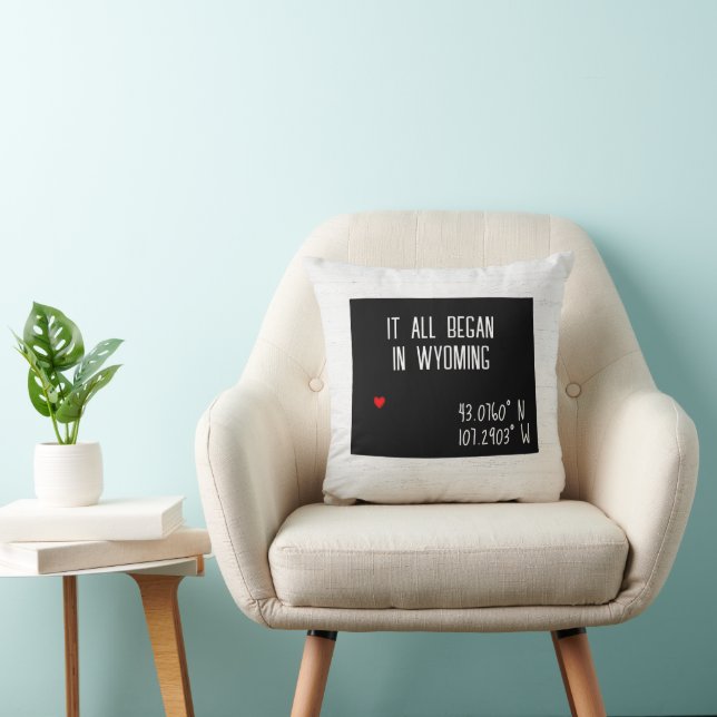 Coussin Coordonnées GPS du Wyoming avec cœur (Chaise)