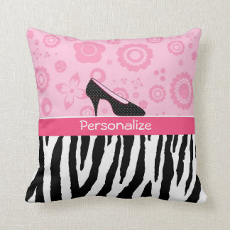 Coussin Copie à la mode de zèbre de chaussures roses