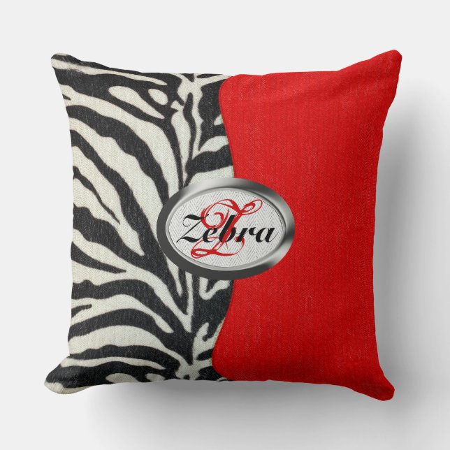 Coussin Copie à la mode de zèbre et monogramme rouge au (Recto)