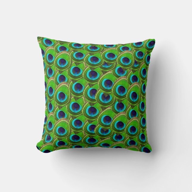 Coussin Copie bleue et verte lumineuse mignonne de paon (Recto)