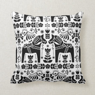 Coussin Copie de cheval de Dala, noire et blanche de gens