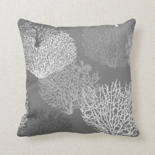 Coussin Copie de corail de fan, nuances du gris argenté/du