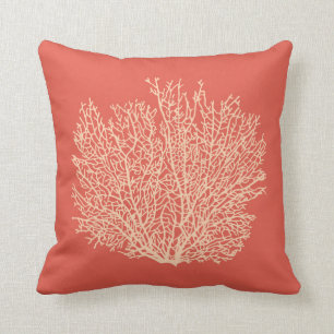 Coussin Copie de corail de fan, pêche sur l'orange de