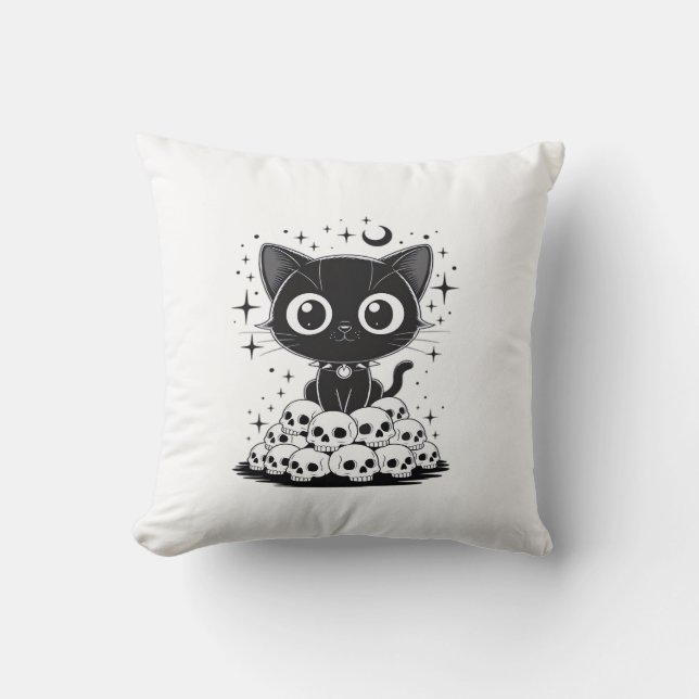 Coussin Copie de Crânes de Chat Créatif Gothique Minou Noi (Recto)