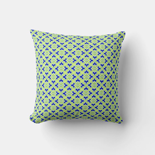 Coussin Copie de kimono, bleu de cobalt et vert de chaux (Recto)