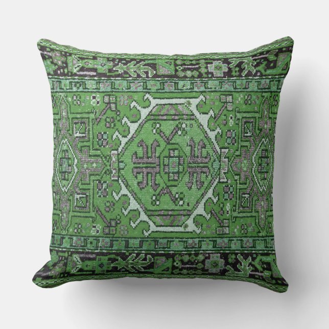 Coussin Copie de tapis oriental antique en vert olive (Recto)
