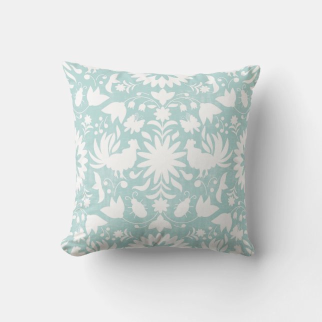 Coussin Copie d'Otomi, Aqua et carreau blanc de Boho (Recto)