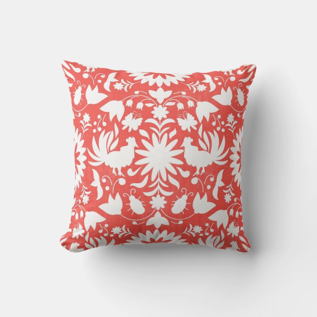 Coussin Copie d'Otomi, corail et carreau blanc de Boho (Recto)