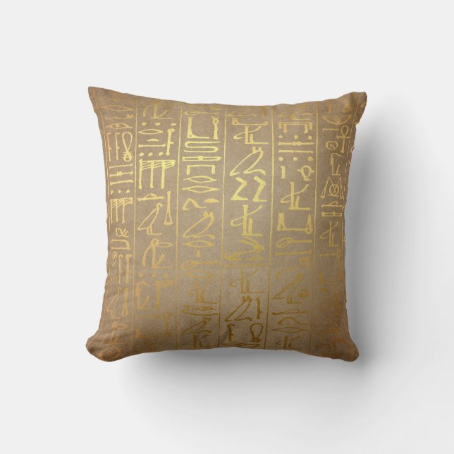 Coussin Copie égyptienne de papier de hiéroglyphes d'or (Recto)