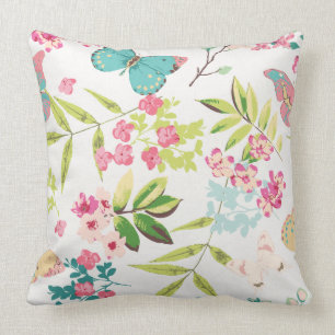 Coussin Copie Girly florale de fleur de papillon tropical 
