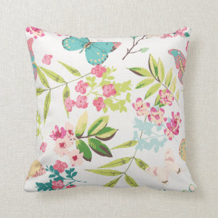 Coussin Copie Girly florale de fleur de papillon tropical