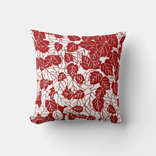 Coussin Copie japonaise de feuille, rouge foncé et blanc (Recto)