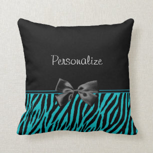 Coussin Copie noire et turquoise à la mode de zèbre avec