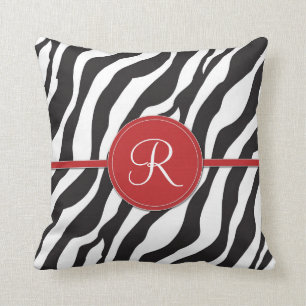 Coussin Copie rouge Girly de zèbre de monogramme