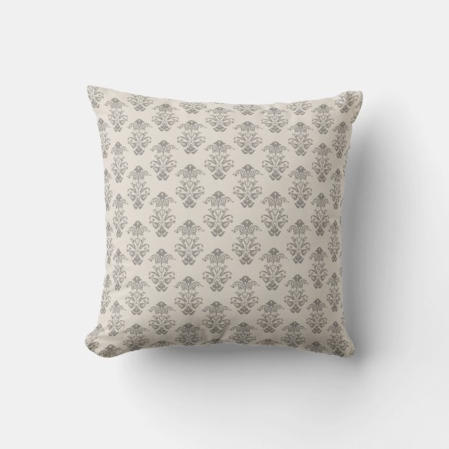 Coussin Copie rustique vintage de damassé grise (Recto)