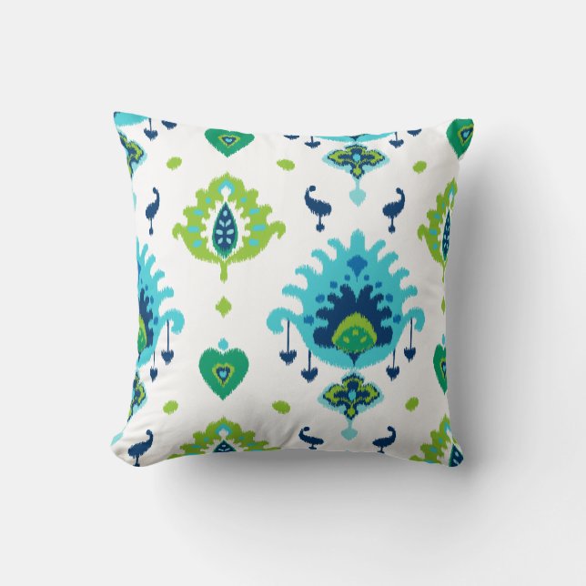 Coussin Copie tribale bleue et verte lumineuse fraîche (Recto)