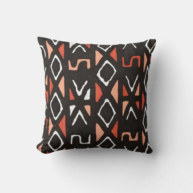 Coussin Copie tribale de Mudcloth d'Africain orange (Recto)