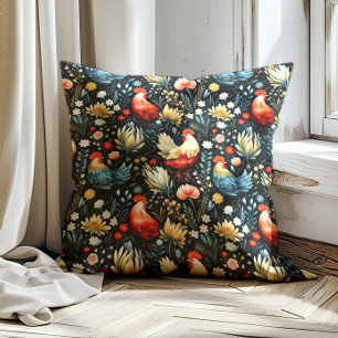 Coussin Coq Chicken Farmhouse Marine Blue Farm