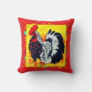Coussin Coq d'art décoratif rouge avec bordure