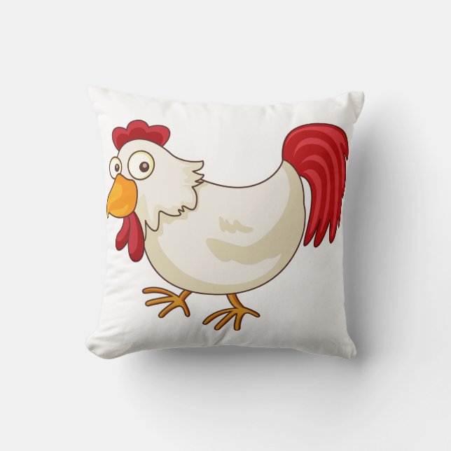 Coussin Coq de dessin animé poulet blanc (Recto)