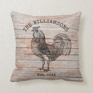 Coussin Coq de Ferme Nom de Famille Antique Vintage Rustiq