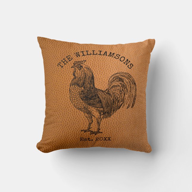 Coussin Coq de Ferme Nom de Famille Antique Vintage Rustiq (Recto)