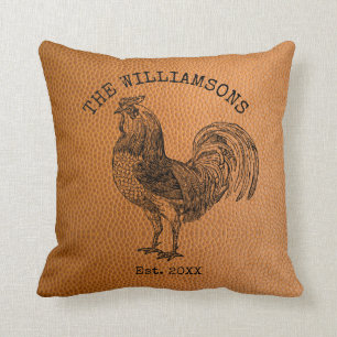 Coussin Coq de Ferme Nom de Famille Antique Vintage Rustiq