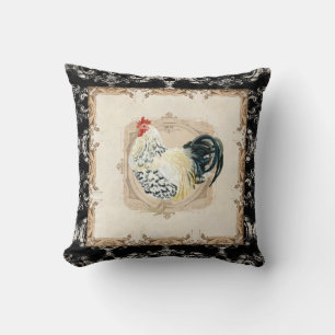 Coussin Coq français de blanc du noir n de damassé de
