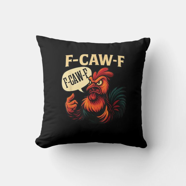 Coussin Coq furieux drôle F Caw Graphique Style Rétro (Recto)