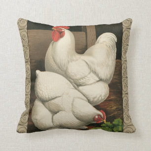 Coussin Coq & Hen à l'extérieur Hen House avec frontière b