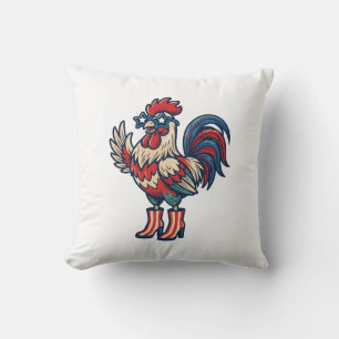 Coussin Coq Patriotique en Talons Gravure Vintage Chemise