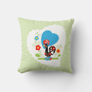 Coussin Coq portugais avec pois vert clair.