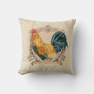 Coussin Coq rustique de grange de pays français vintage d