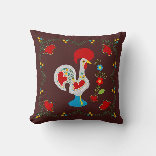 Coussin Coq traditionnel de Barcelos en blanc (Recto)