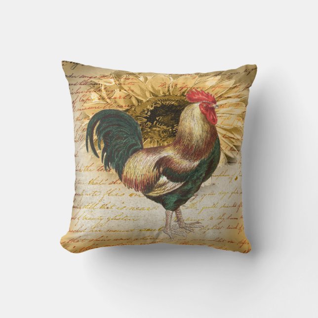 Coussin Coq Vintage Éphéméride Tournesol (Recto)