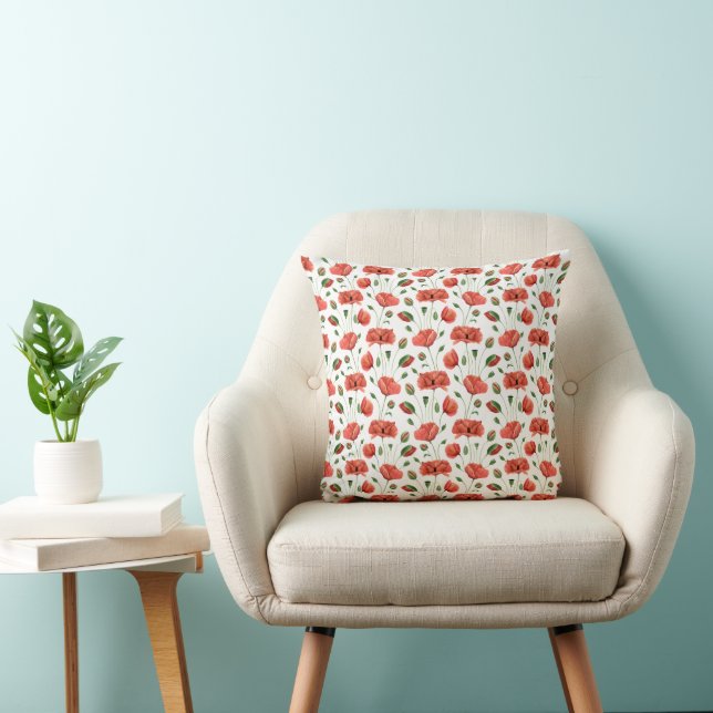 Coussin Coquelicot Aquarelle Fleur Sauvage (Chaise)