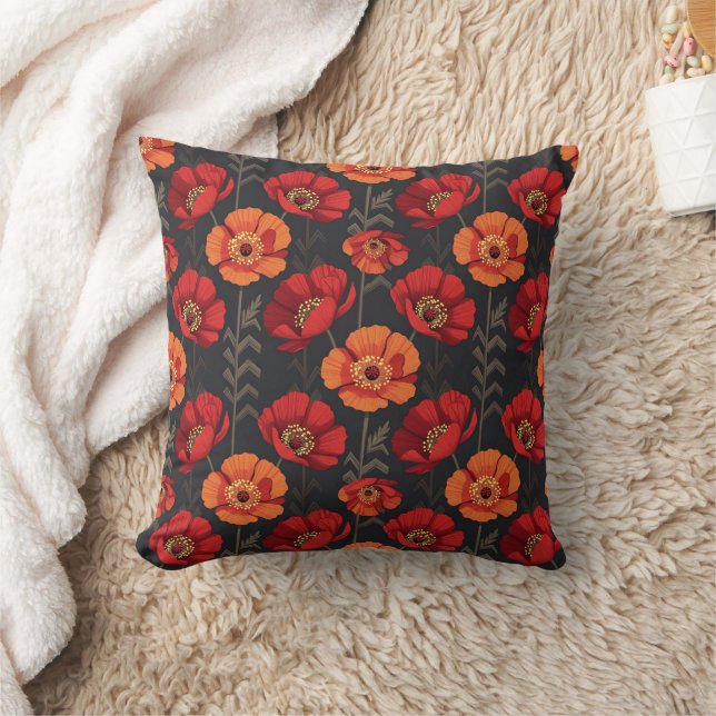 Coussin Coquelicot rouge et orange gras (Couverture)