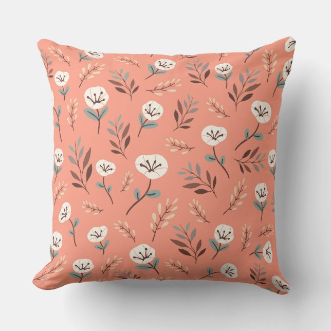 Coussin Coquelicots blancs gras sur fond rouge (Recto)
