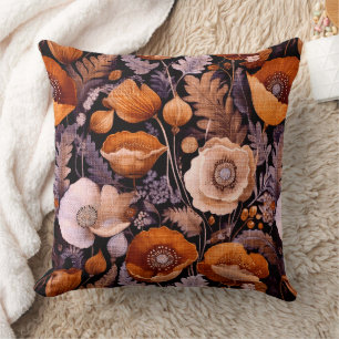 Coussin Coquelicots lunatiques sur motif noir