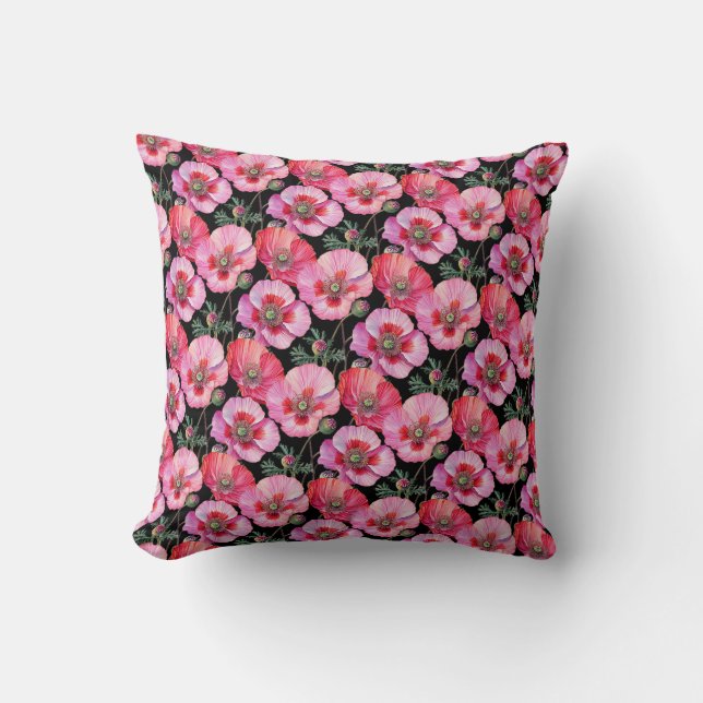 Coussin Coquelicots roses  (Recto)