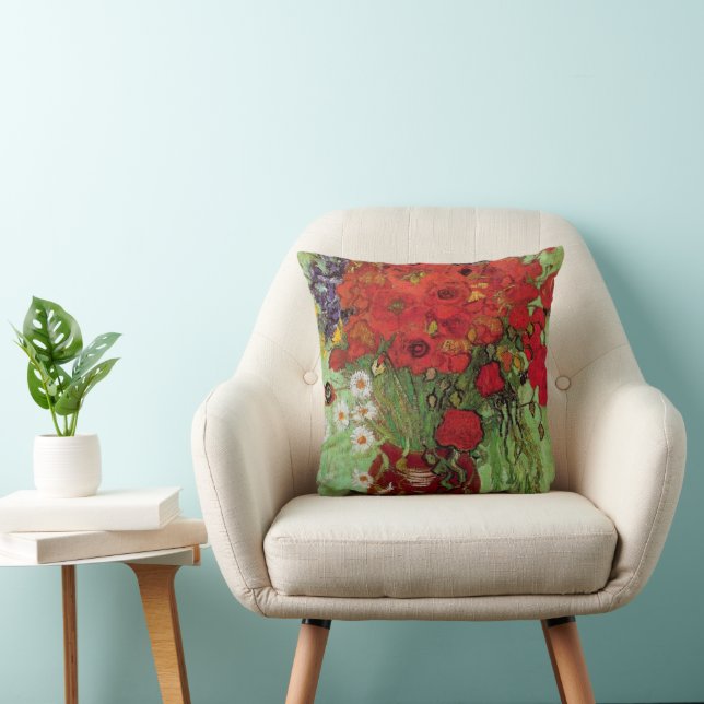 Coussin Coquelicots rouges et pâquerettes par Vincent van  (Chaise)