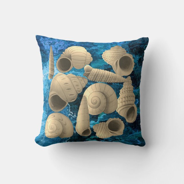 Coussin Coques de la mer naturelle sur Arrière - plan bleu (Recto)