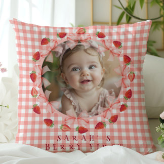 Coussin Coquette Berry Premier Anniversaire Rouge Gingham 