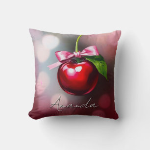 Coussin Coquette cerise avec cou rose et feuille