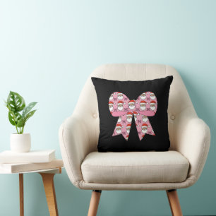 Coussin Coquette Noël Nœud Rose Père Noël Vintage Rétro 