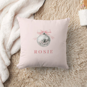 Coussin Coquette personnalisée Disco Ball rose ruban