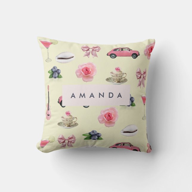 Coussin Coquette personnalisée Monogramme Coquette Vintage (Recto)