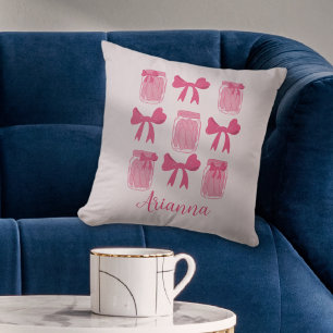 Coussin Coquette rose chaud Pickle Jar et Bow Personnalisé