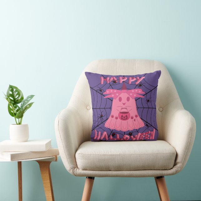 Coussin Coquette Rose Fantôme Joyeux Halloween Art Numériq (Chaise)